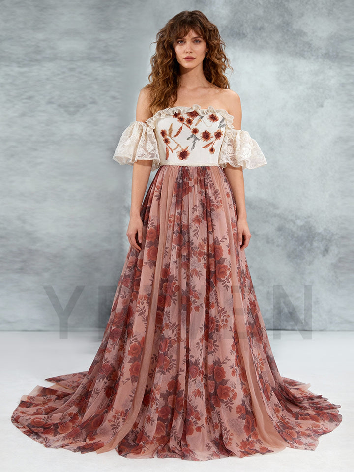 Romantic Floral Gown Boho Photoshoot Outfit YW251029