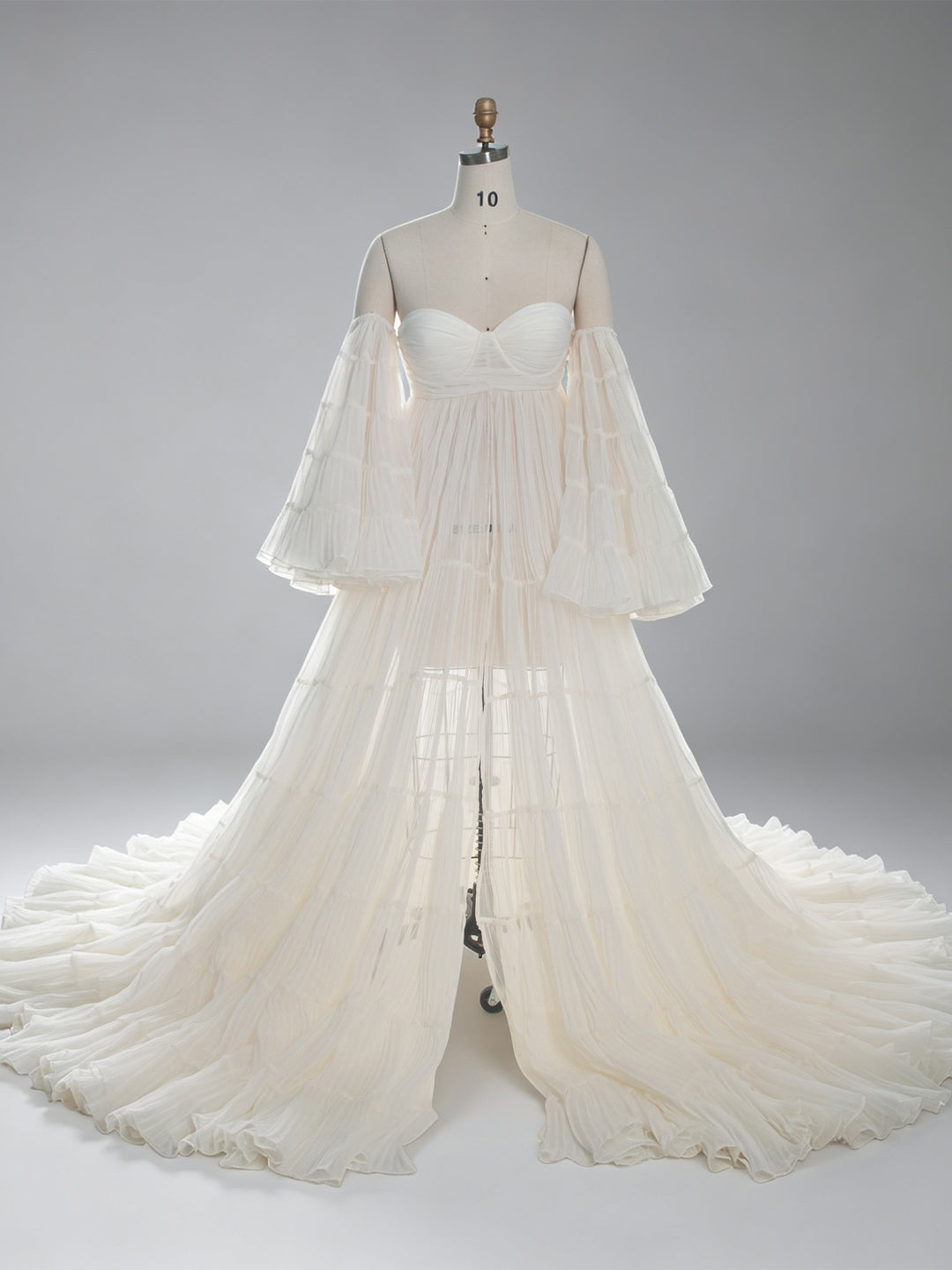 Cream Organza Pleated Maternity Gown for Baby Shower YW260305