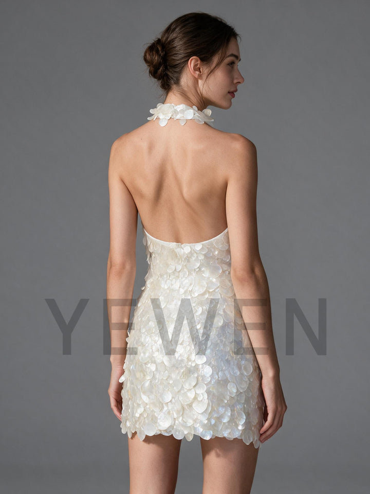 Paillette Sequin Halter Fitted Mini Party Evening Gown YD261006