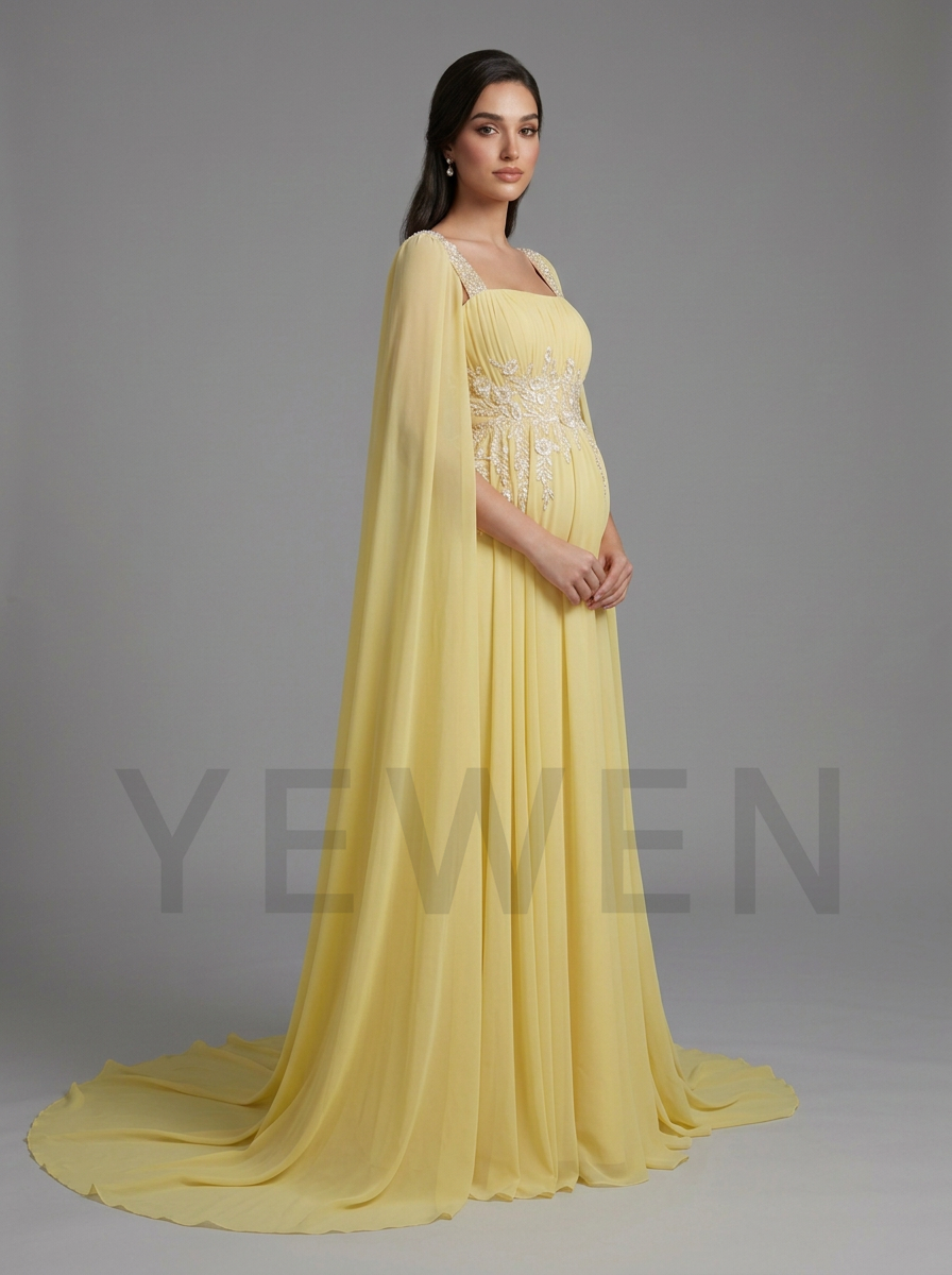 Chiffon Cape Sleeve Floral Sequin Maternity Baby Shower Dress YD260928
