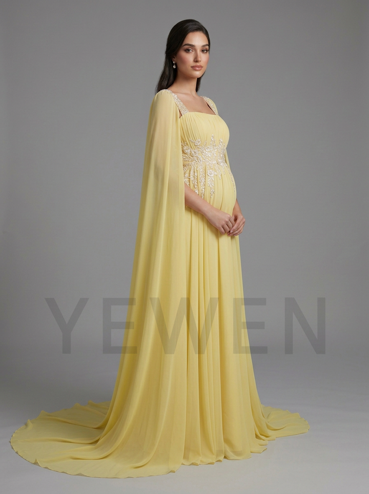 Chiffon Cape Sleeve Floral Sequin Maternity Baby Shower Dress YD260928