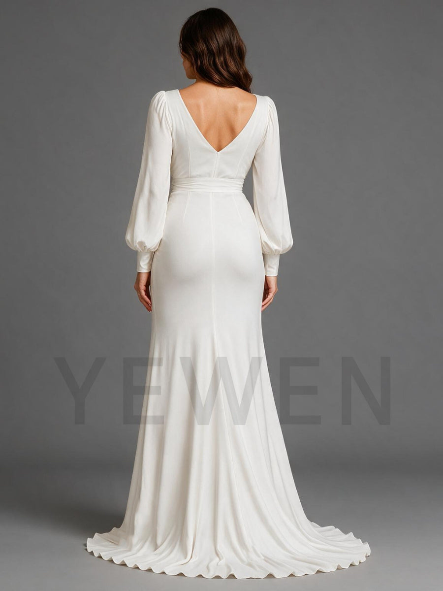 White Wrap V-neck Long Sleeves Maternity Dress For Baby Shower