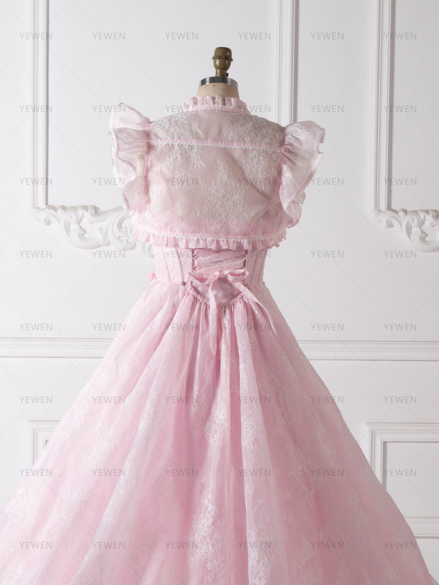 Pink Lace Princess Dress with Adjustable Train Elegant Fairytale Ball Gown YW260240
