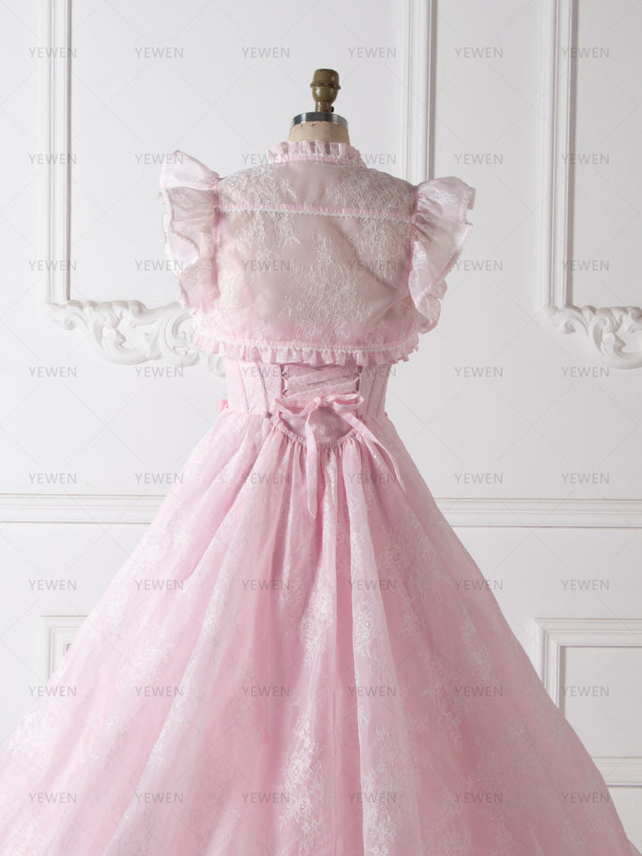 Pink Lace Princess Dress with Adjustable Train Elegant Fairytale Ball Gown YW260240