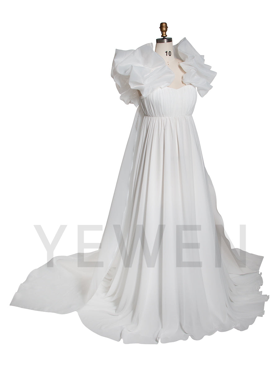 Flowing White Gown Detachable Sleeves Maternity Wedding Dress YW251025 yewendress Flowing White Gown Detachable Sleeves Maternity Wedding Dress YW251025 yewendress