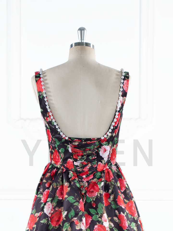 Long Satin Printed Floral Prom Dress A Line Evening Dress for Women 2025