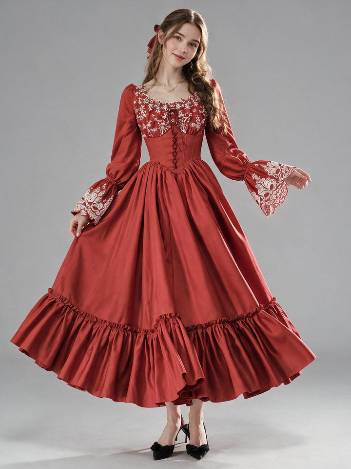 Square Neck Embroidered Boned Corset Christmas Dress YW2609221