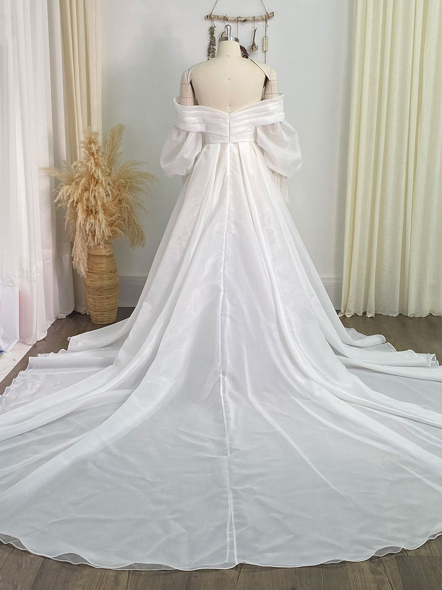 Long Train Silk Organza Wedding Dress Engagement Dress with Puffy Sleeves Custom Wedding Dress YW240025 Long Train Silk Organza Wedding Dress Engagement Dress with Puffy Sleeves Custom Wedding Dress YW240025