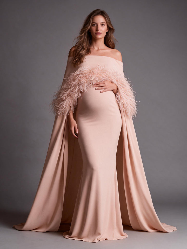 Ostrich Feather Cape Mermaid Maternity Dress for Baby Shower YW2609232