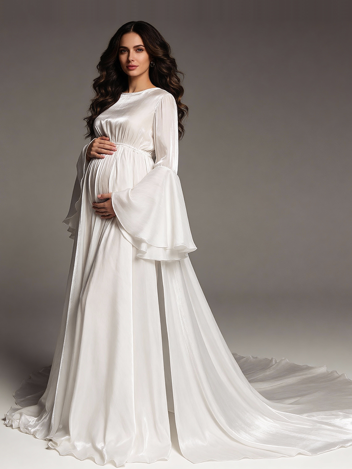 Add-to-Cart Price $109.99 | Bell Sleeves Maternity Dress Photoshoot Pregnancy Gown for Baby Shower YW251054