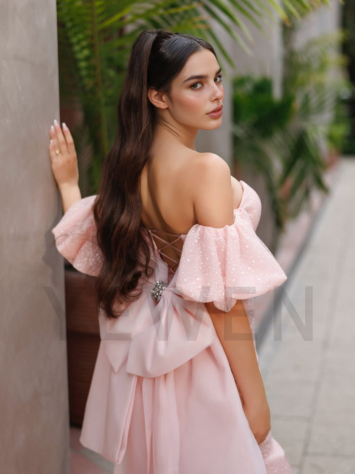 Customized Pink Prom Dress Mermaid Evening Party Dress Sweep Train