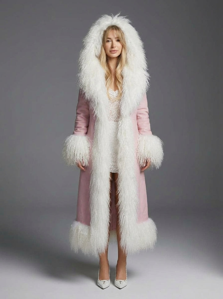Genuine Wool Hooded Winter Coat with Oversized Fur Collar YD261016
