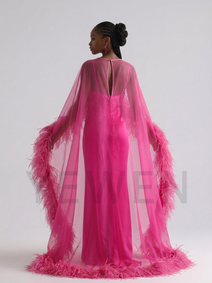 Luxury Ostrich Feather Cape Maternity Dress for Baby Shower YD260930