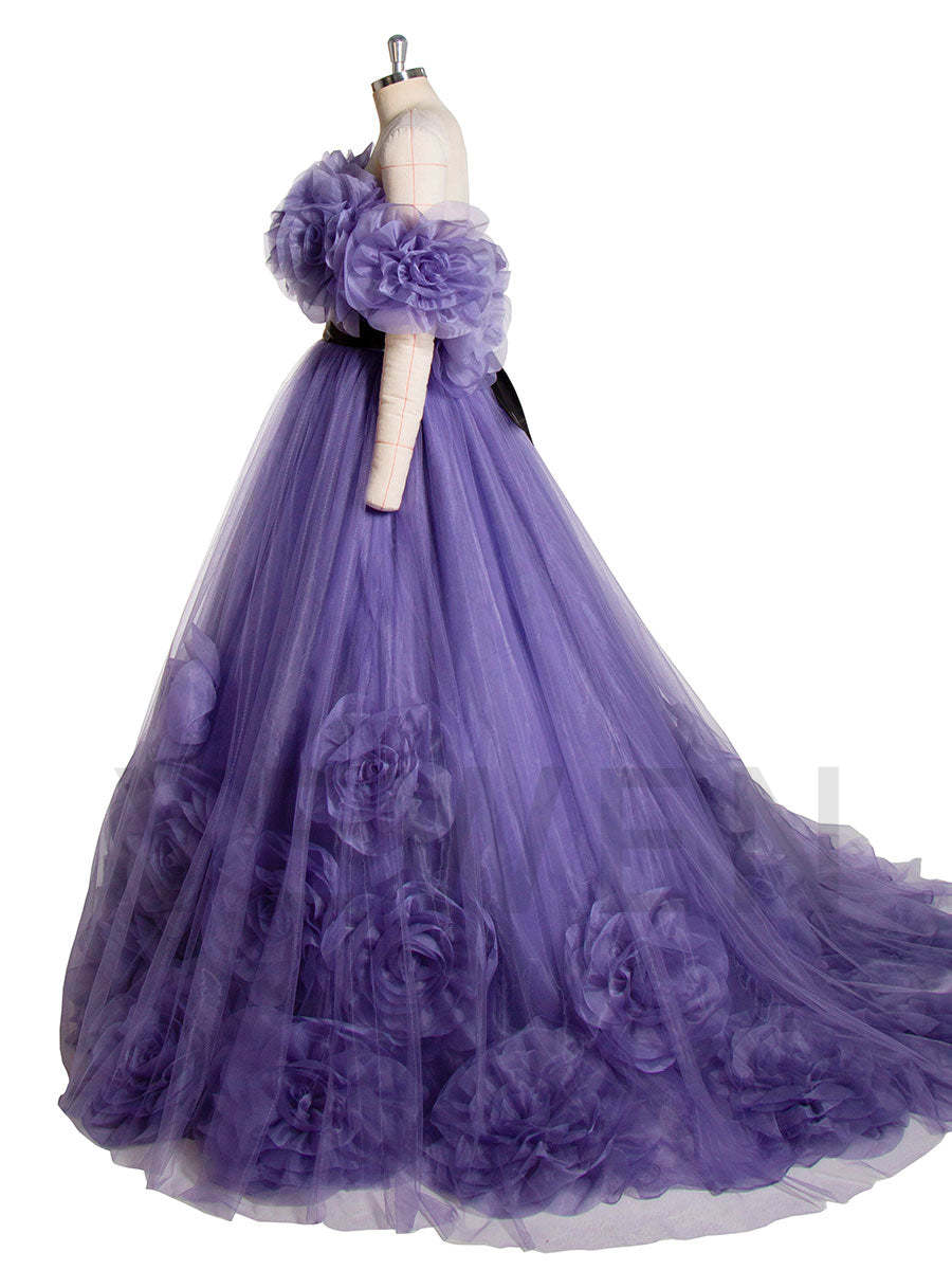 Elegance Off The Shoulder Handmade Flower Colored Wedding Dresses Ball Gown YW241006