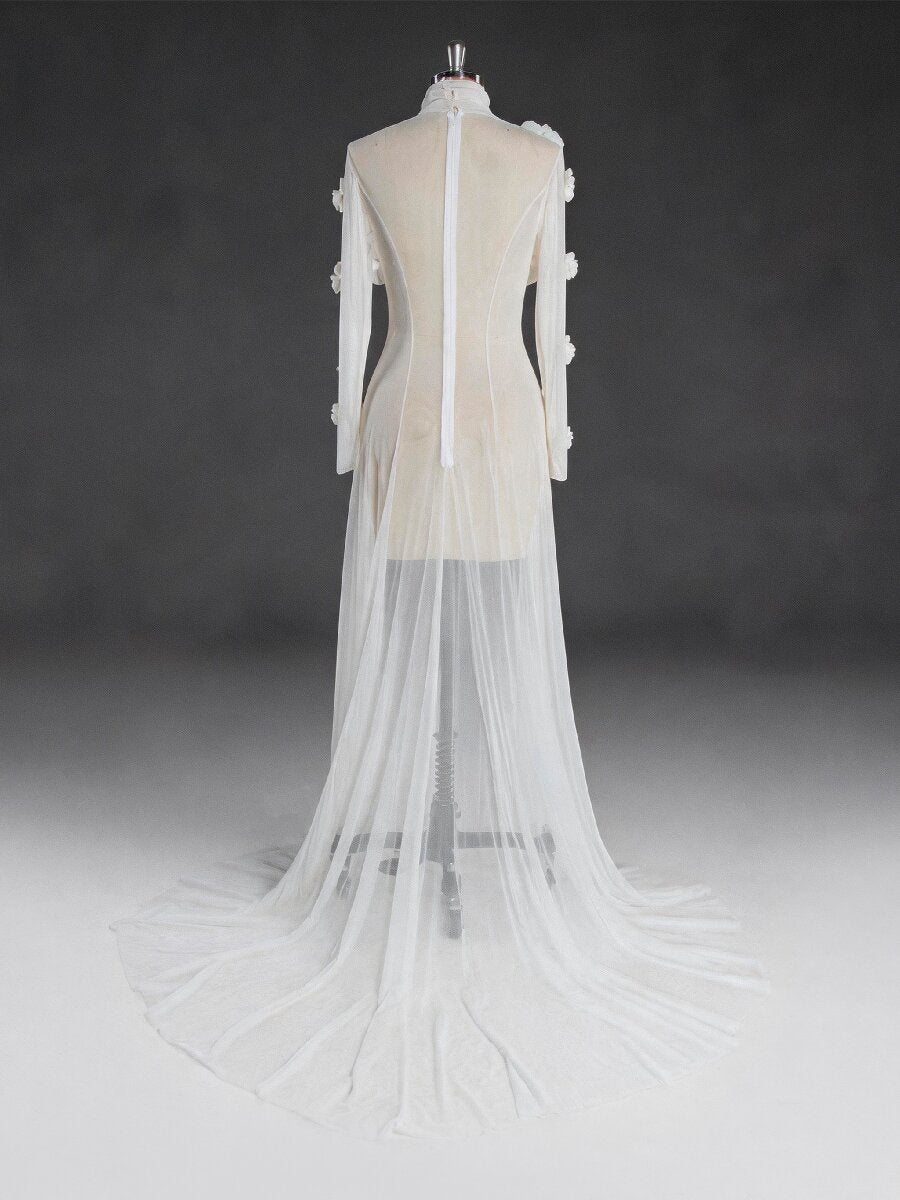 Sheer Stretch Tulle Maternity Gown 3D Rose Appliqués Maternity Dress for Photo Shoot YW260237