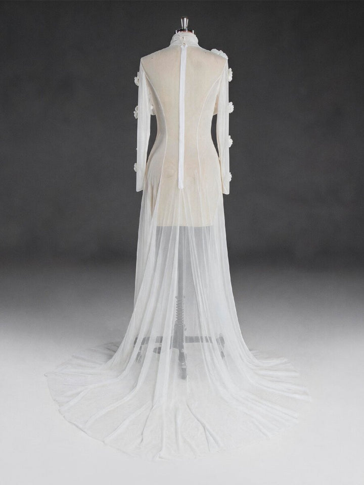 Sheer Stretch Tulle Maternity Gown 3D Rose Appliqués Maternity Dress for Photo Shoot YW260237