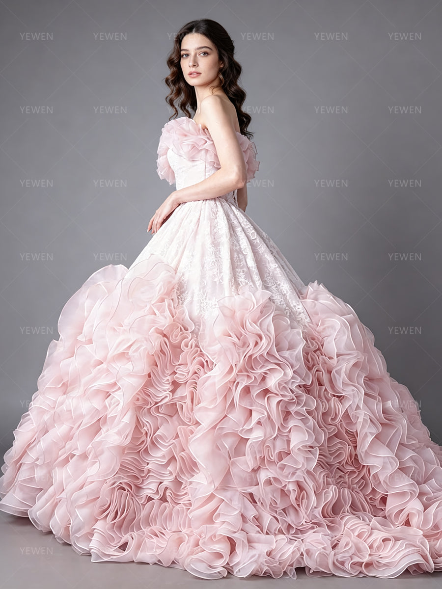Photography Gown Organza Ruffle Short Sleeve Bridal Gown Princess Bespoke Occasion Dresses for Special Occasions