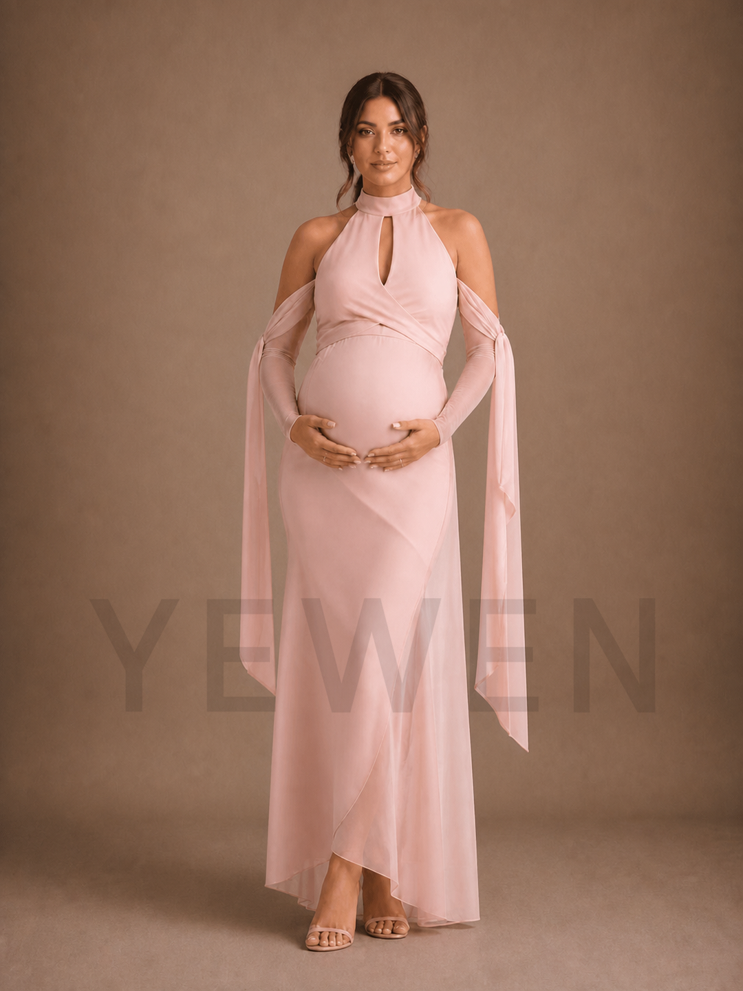Blush Pink Halter Maternity Baby Shower Dress Maternity Maxi Dress ZX021