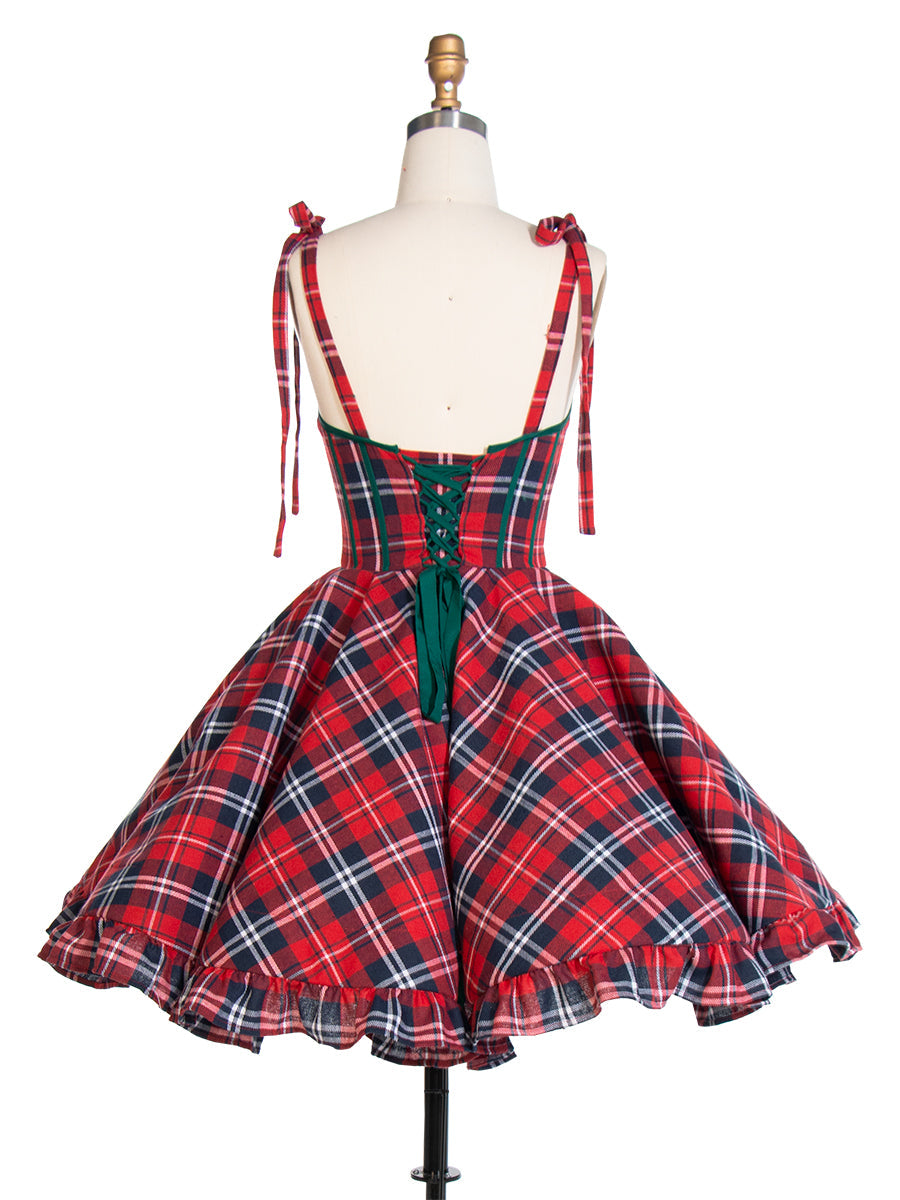 Vintage Christmas Plaid Dress A-Line Knee Length Party Tartan Dresses YW243106