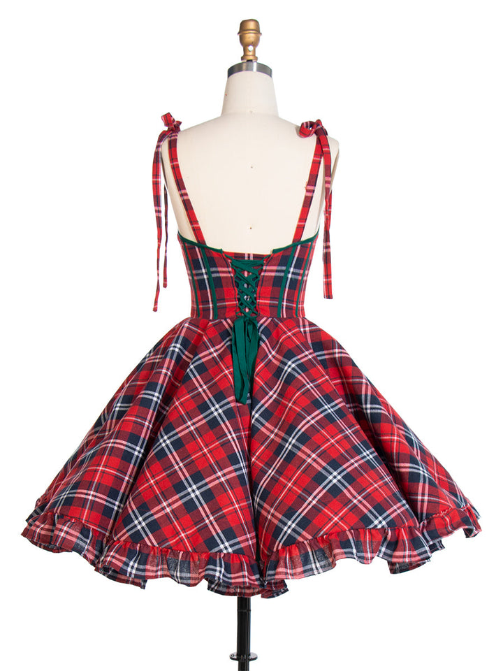 Vintage Christmas Plaid Dress A-Line Knee Length Party Tartan Dresses YW243106
