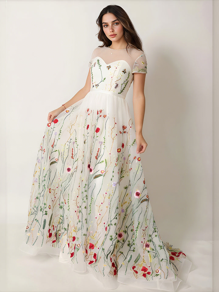 Elegant Colorful 3D Lace Wedding Dress Bohomian Wedding Dress