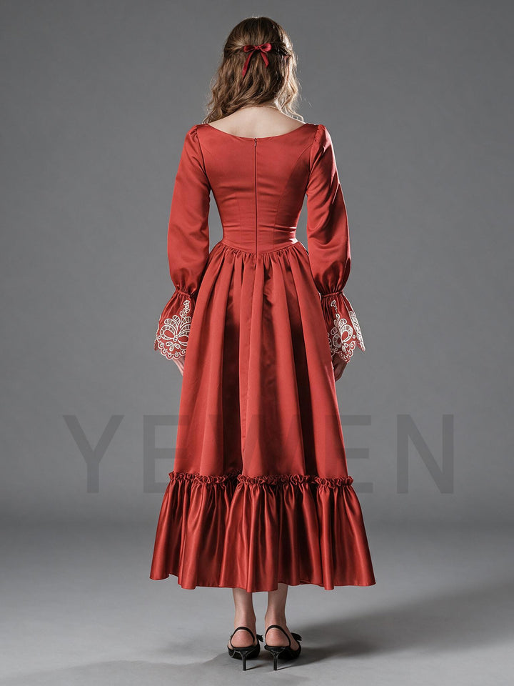 Square Neck Embroidered Boned Corset Christmas Dress YW2609221