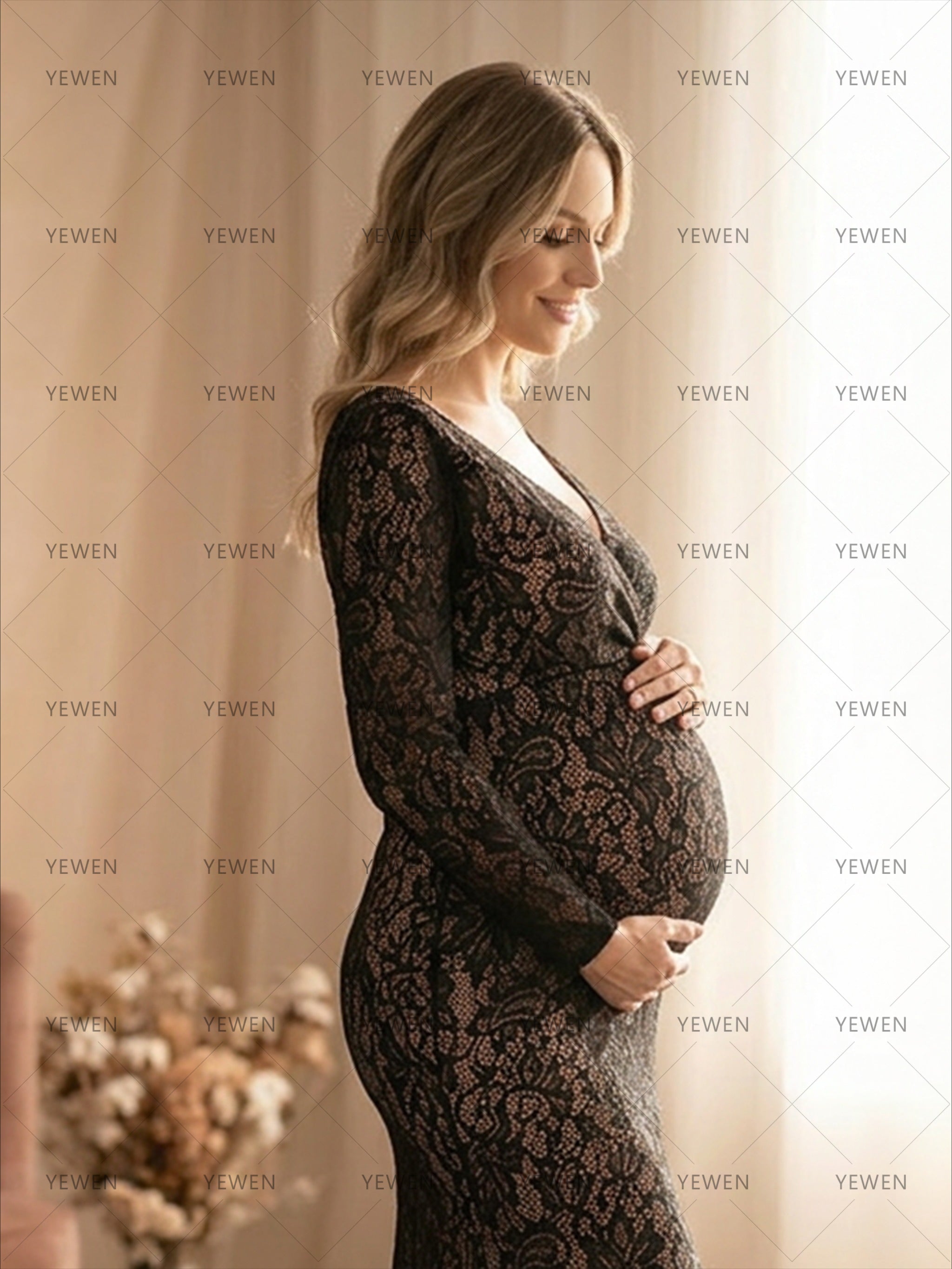 Black Lace Maternity Dress for Baby Shower Pregnancy Photo Session Dress Photo Prop YD260707
