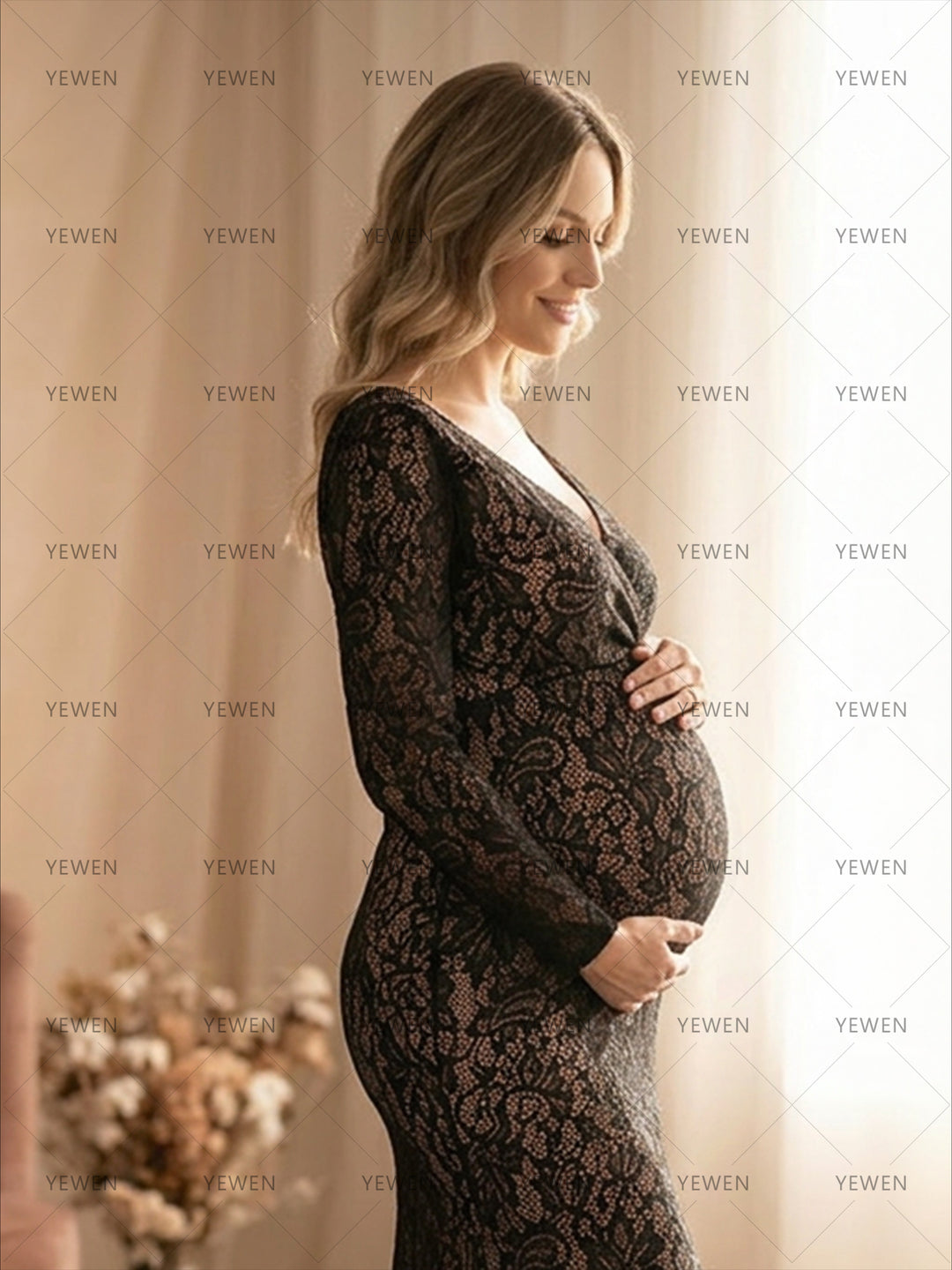 Black Lace Maternity Dress for Baby Shower Pregnancy Photo Session Dress Photo Prop YD260707 – yewendress