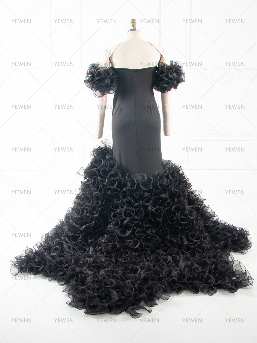 Black Ruffles Photoshoot Dresses for Ladies Maternity Photo Shoot Dress YW260285