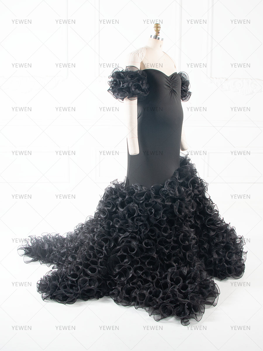 Black Ruffles Photoshoot Dresses for Ladies Maternity Photo Shoot Dress YW260285