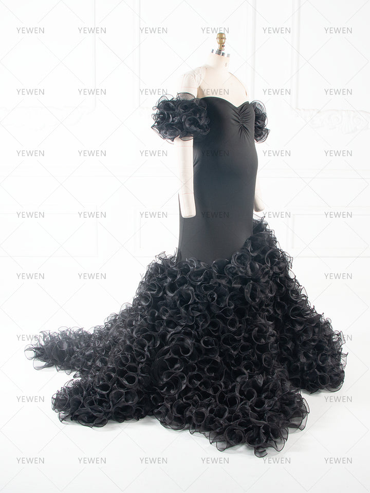 Black Ruffles Photoshoot Dresses for Ladies Maternity Photo Shoot Dress YW260285