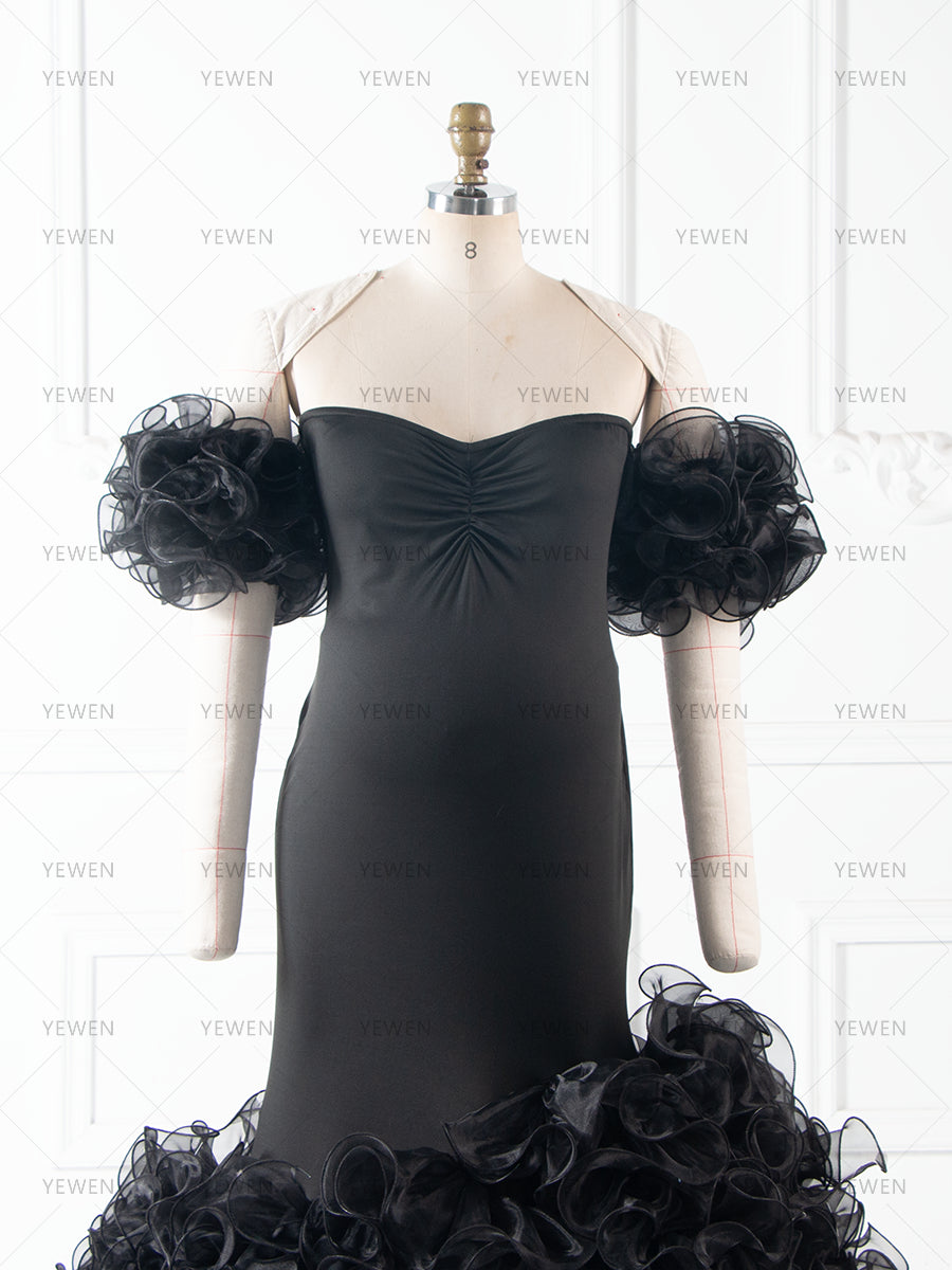 Black Ruffles Photoshoot Dresses for Ladies Maternity Photo Shoot Dress YW260285