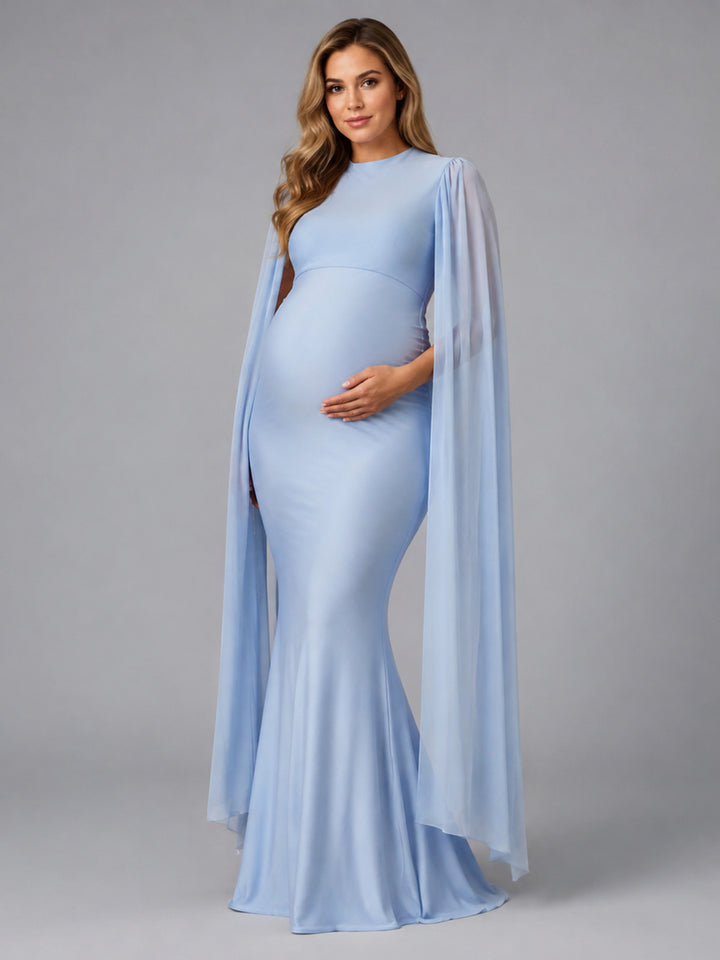 Light Blue Cape Sleeve Maternity Dress for Baby Shower