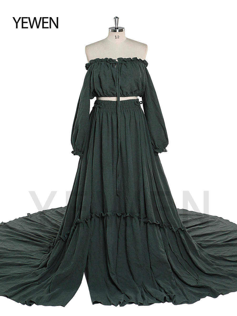 Elegant 2 piece boho photoshoot dress with stretchy waist designed for pregnancy photography