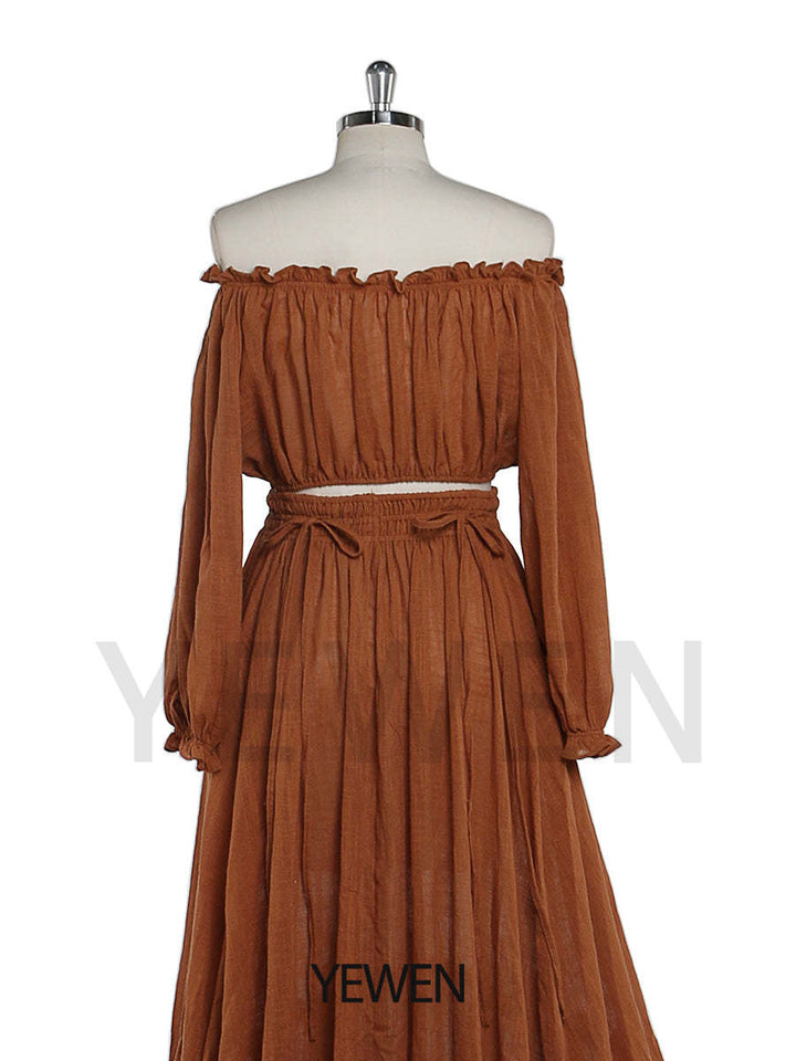 Back view of boho photoshoot dress maternity 2 piece set designed for elegant evening photography