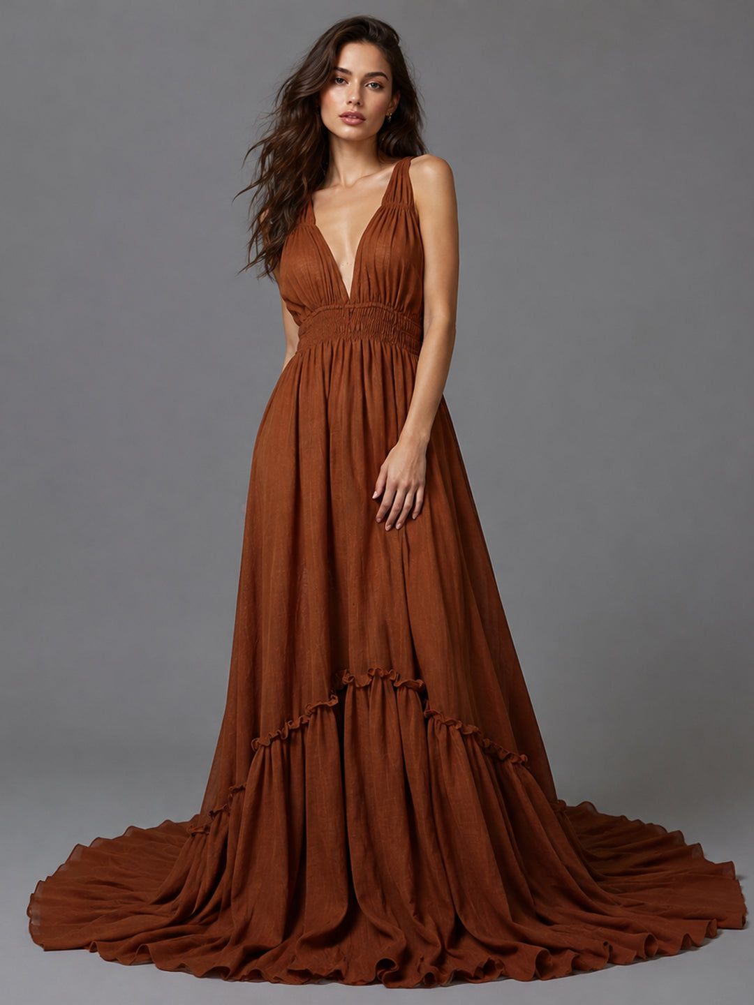 V Neck Evening Dresses Stretch Waist Photography Dresses Baby Shower Dress for Pregnant Woman YEWEN YD211009