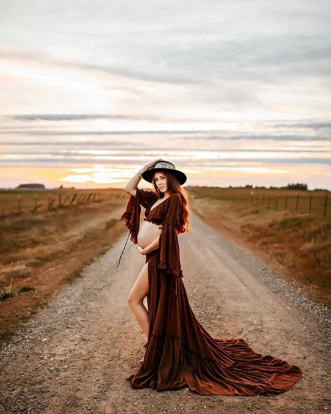 2 Pieces Gown V Neck Woman Maxi Dresses Photography Baby Shower Dress for Pregnant Woman 16-16W / M47