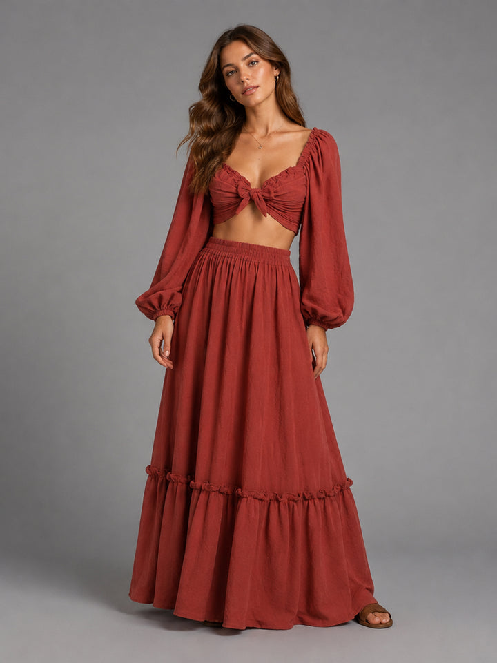 Long Sleeves Adjust Back Woman Cotton Maxi Dress Photoshoot Dresses Outfit YW231113