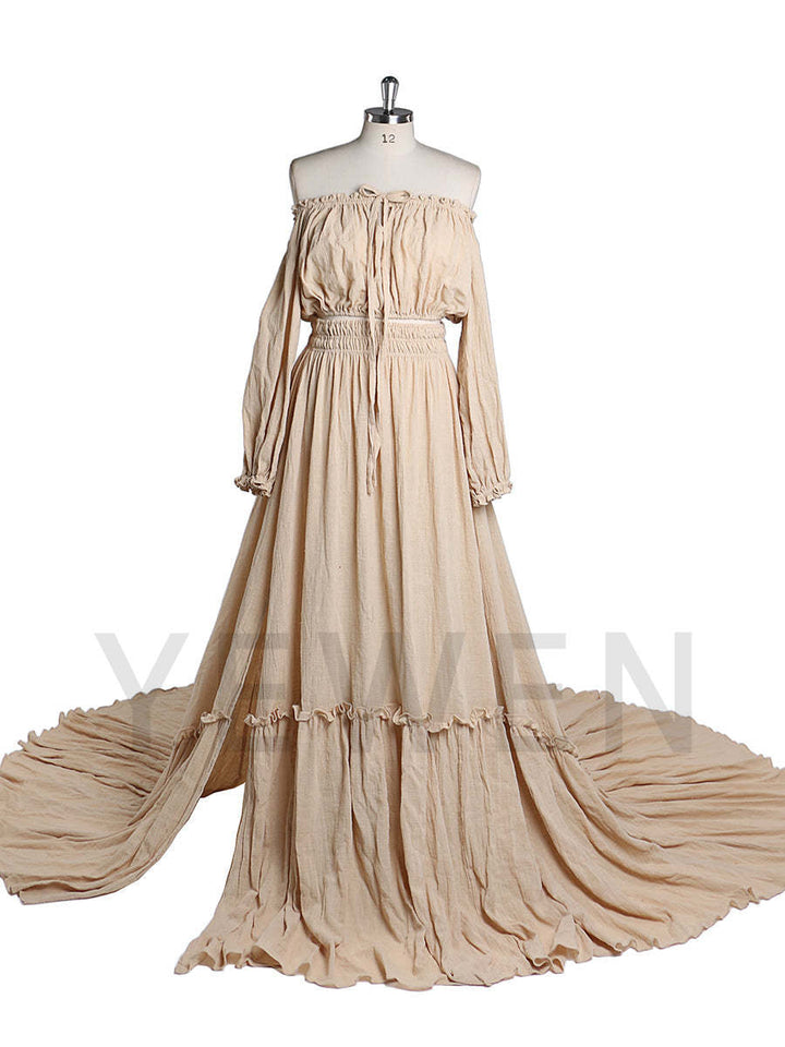 Elegant 2 piece boho photoshoot dress with stretchy waist designed for pregnancy photography