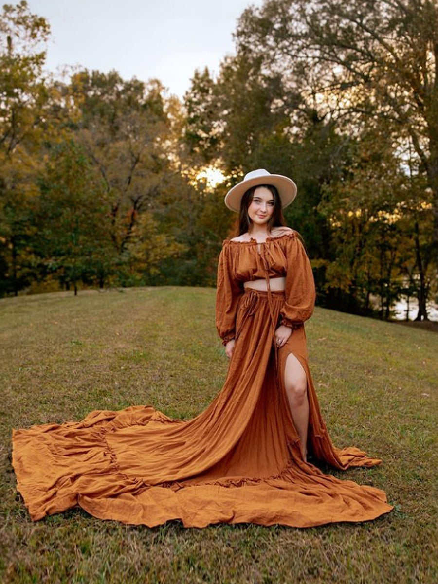 Boho 2 Piece Maternity Photoshoot Dress Set