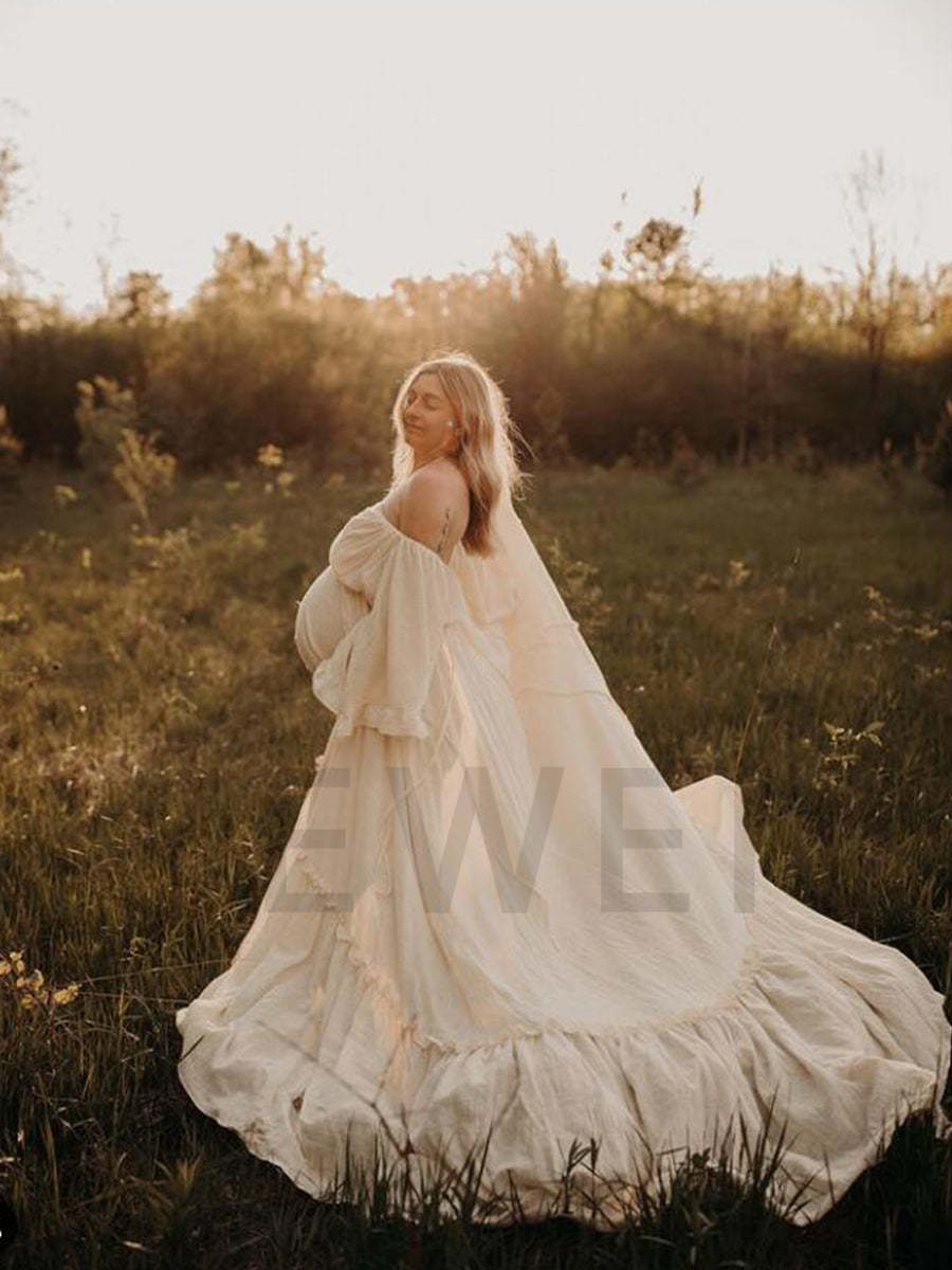 Boho Flare Sleeves Maternity Photoshoot Dress