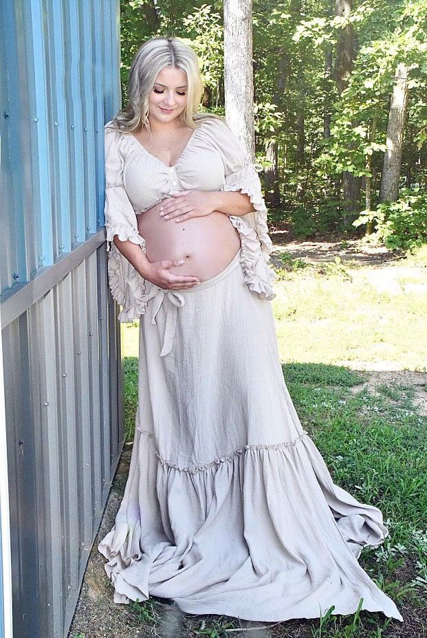 2 Pieces Gown V Neck Woman Maxi Dresses Photography Baby Shower Dress for Pregnant Woman 16-16W / M47