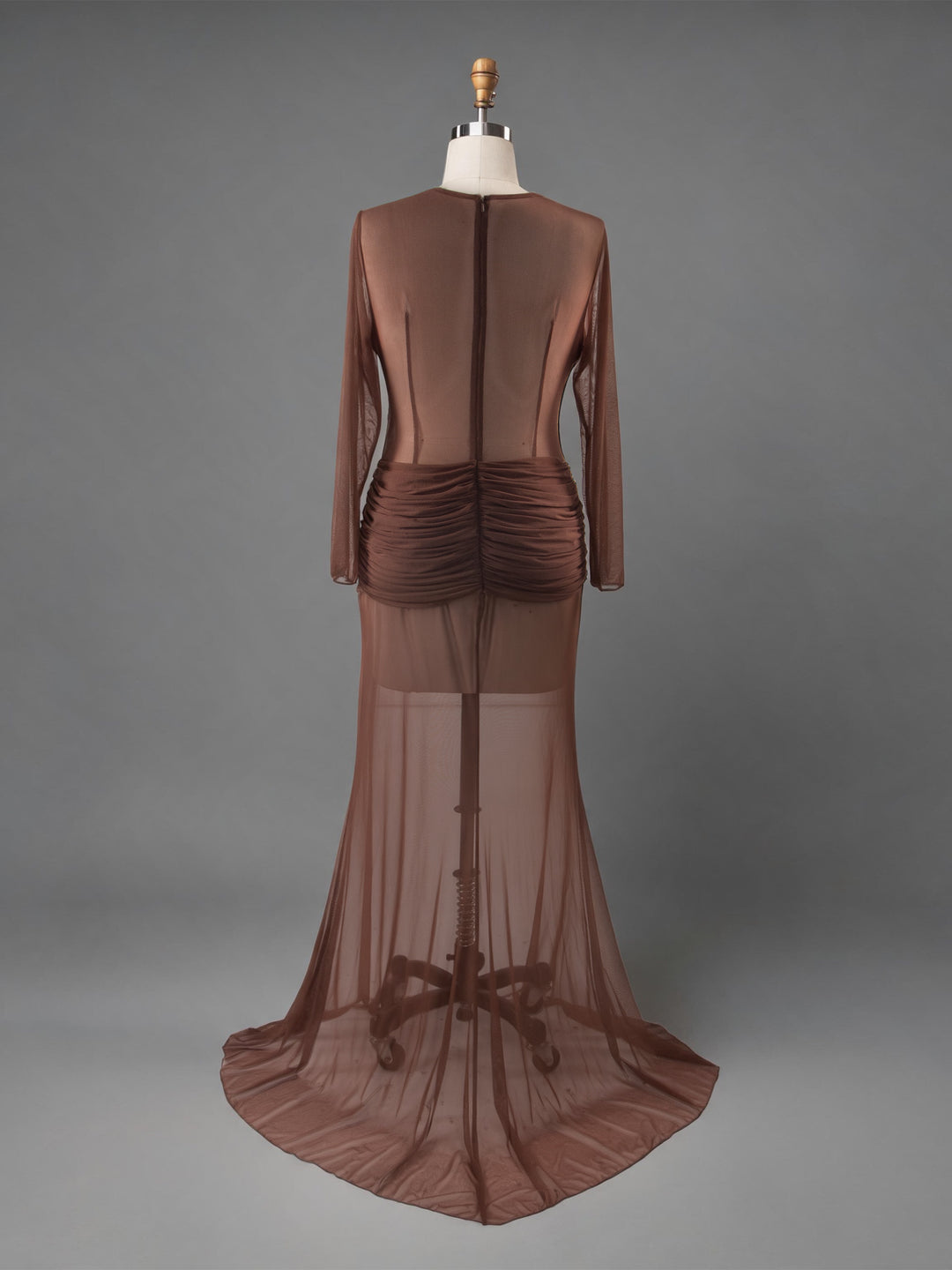 Brown Maternity Photoshoot Dress Long Sleeve Mesh Bodycon Pregnancy Go – yewendress