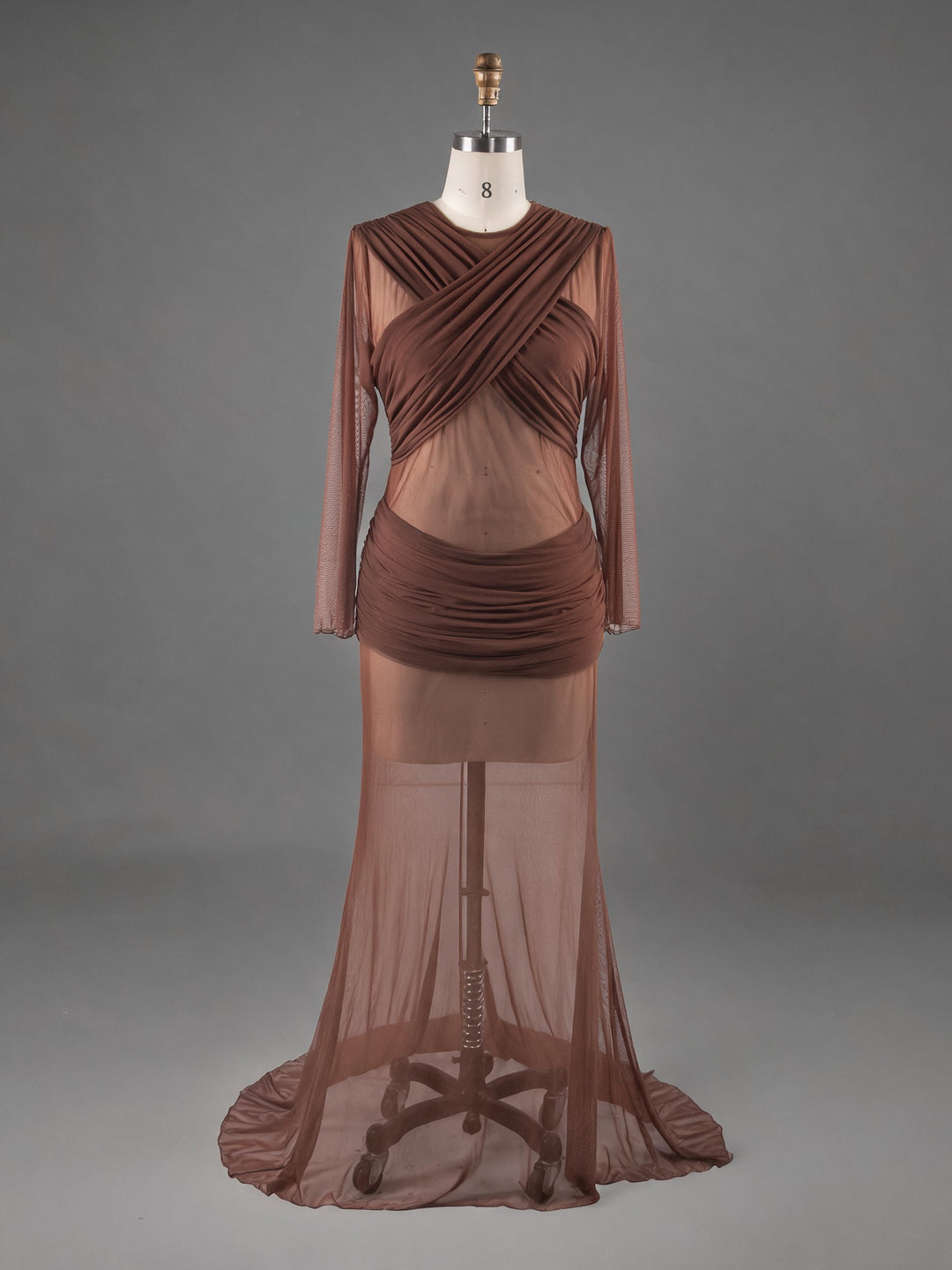 Brown Maternity Photoshoot Dress Long Sleeve Mesh Bodycon Pregnancy Go – yewendress