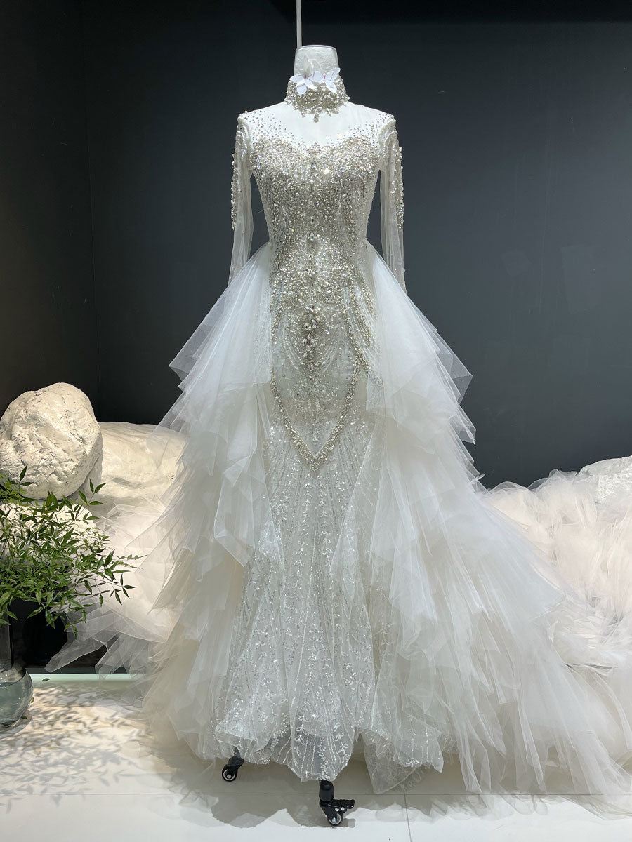Amazing Fully Beaded Mermaid Wedding Dress With Detachable Train YW0843 Amazing Fully Beaded Mermaid Wedding Dress With Detachable Train YW0843