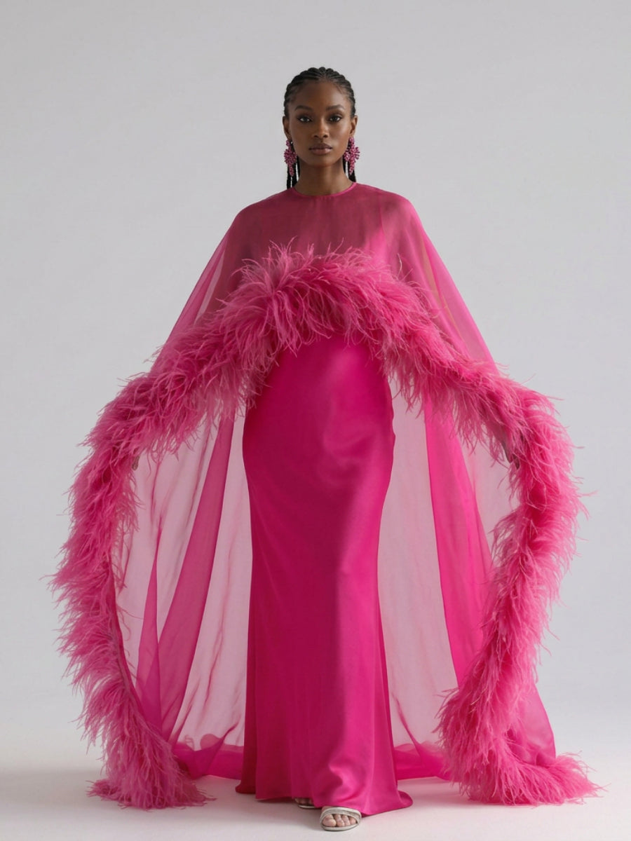 Luxury Ostrich Feather Cape Maternity Dress for Baby Shower YD260930