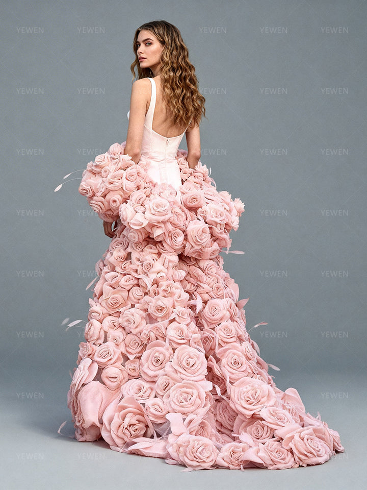 Luxury Handmade Flower Bridal Shawl 3D Floral Wedding Wrap Dress for Photo Shoot Elegant Bride Gown