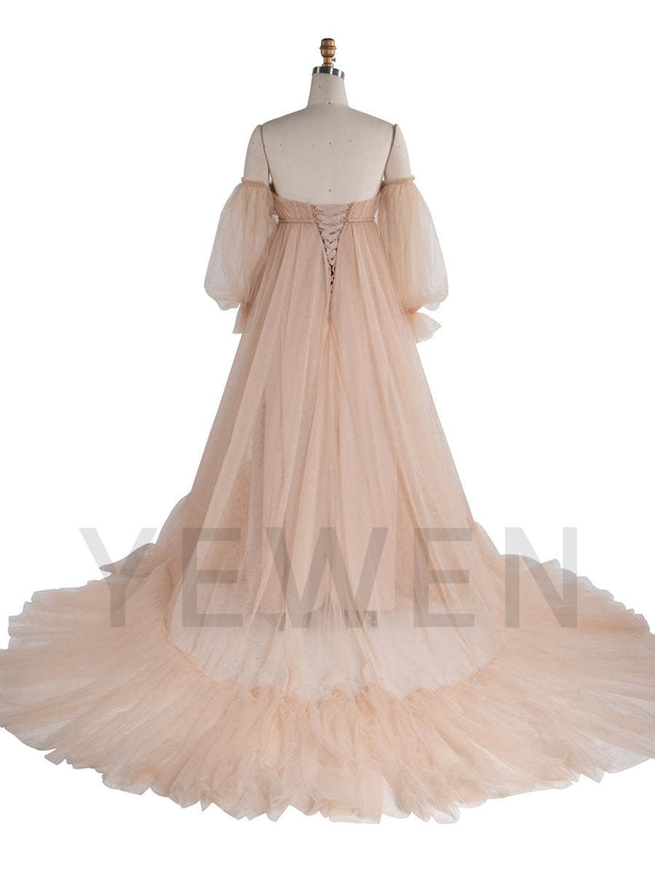 Tulle Maternity Gown with Leg Slit Tulle Gown for Photo Shoot YW250053
