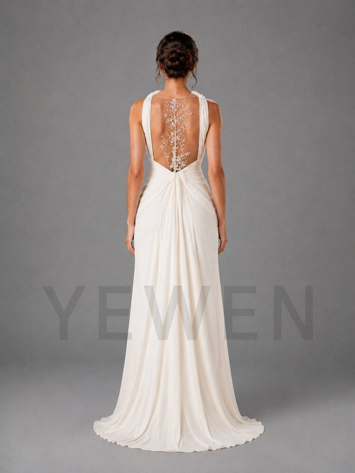 Ivory Sleeveless Deep V-Neck Mermaid Maternity Baby Shower Dress L-26924