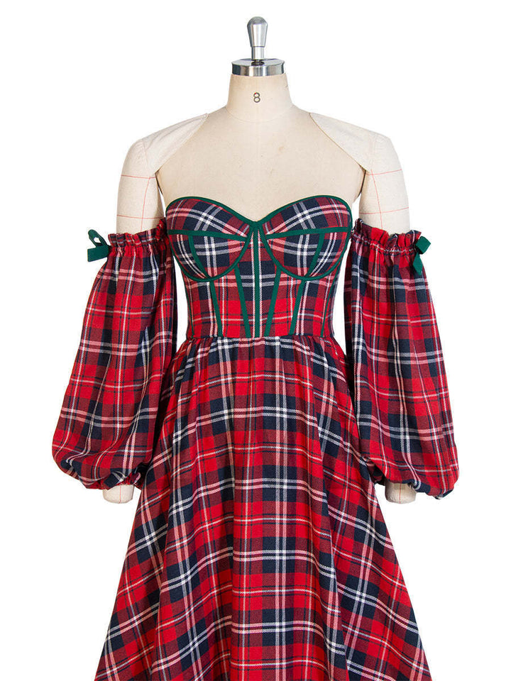 Vintage Christmas Plaid Maxi Dress A-Line Party Tartan Dresses YW243118